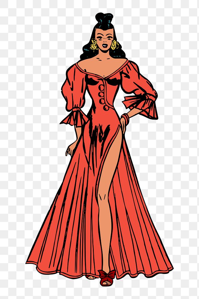 Woman in dress png sticker illustration, transparent background.
