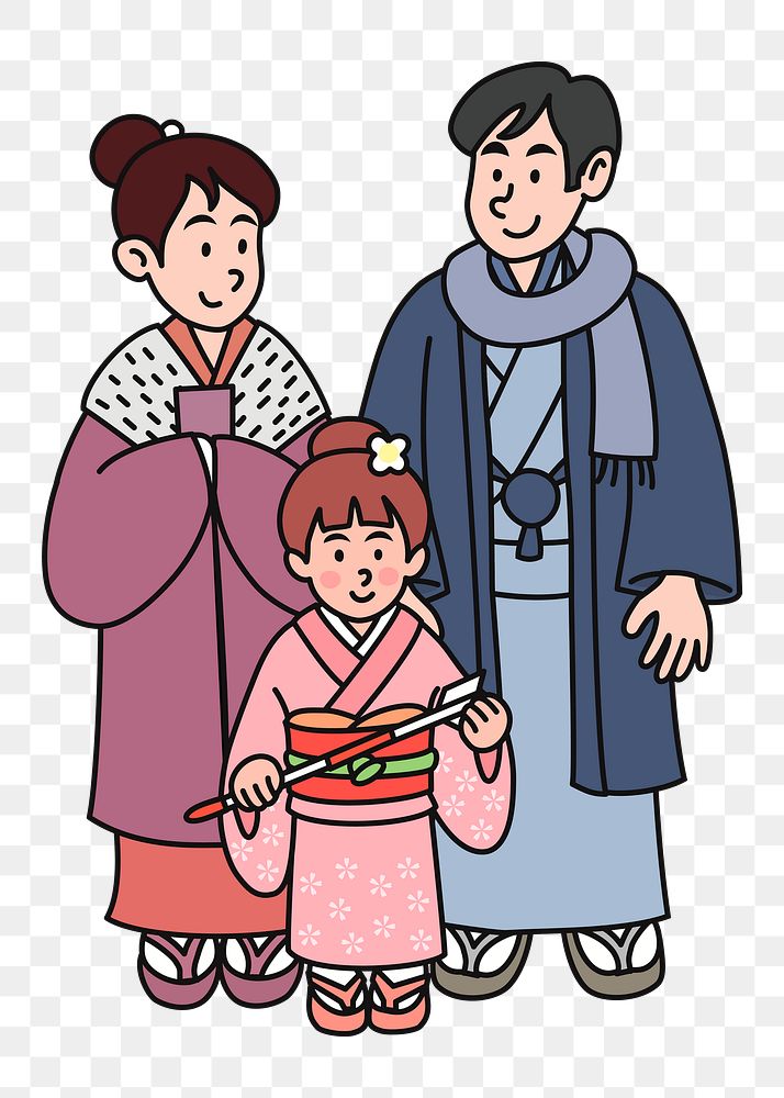 Festive Japanese family png sticker, transparent background. Free public domain CC0 image