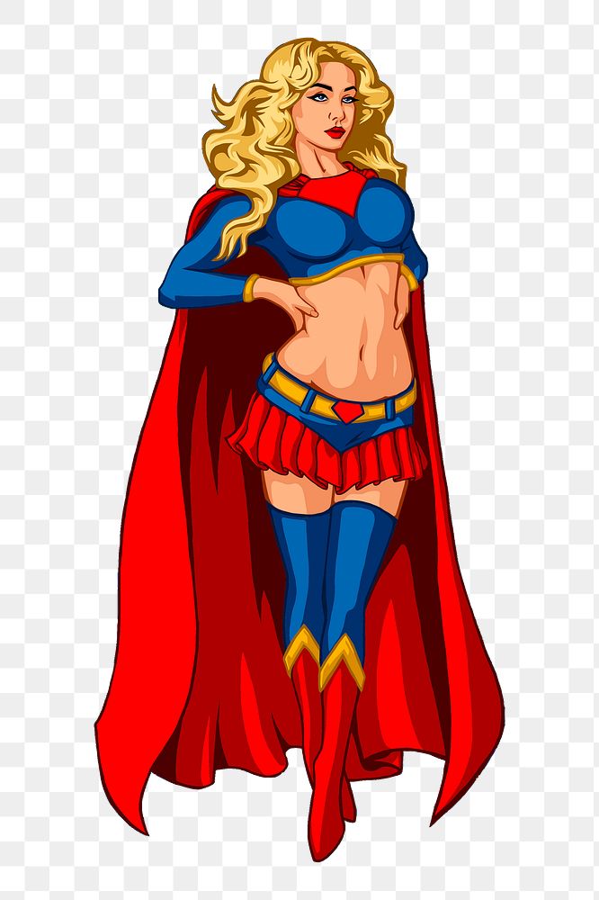 Female superhero png sticker cartoon character illustration, transparent background. Free public domain CC0 image.