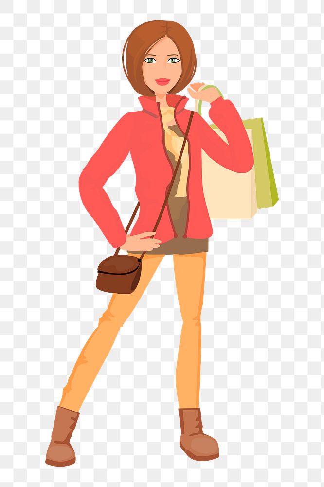 Woman shopping png sticker cartoon character illustration, transparent background. Free public domain CC0 image.