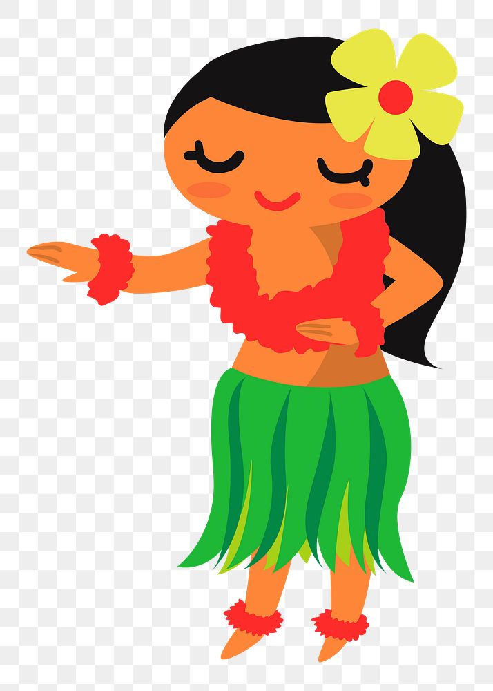 Hawaiian girl png sticker cartoon character illustration, transparent background. Free public domain CC0 image.