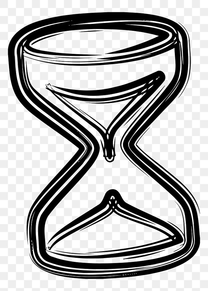 Hourglass png sticker, black and white illustration, transparent background. Free public domain CC0 image.