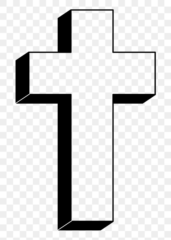 Christian cross png sticker, black and white illustration, transparent background. Free public domain CC0 image.