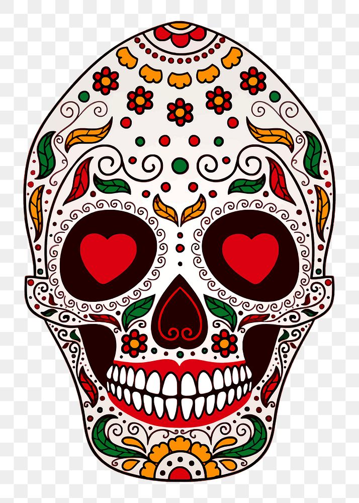 Calavera skull png sticker, Day of the Dead  transparent background. Free public domain CC0 image.