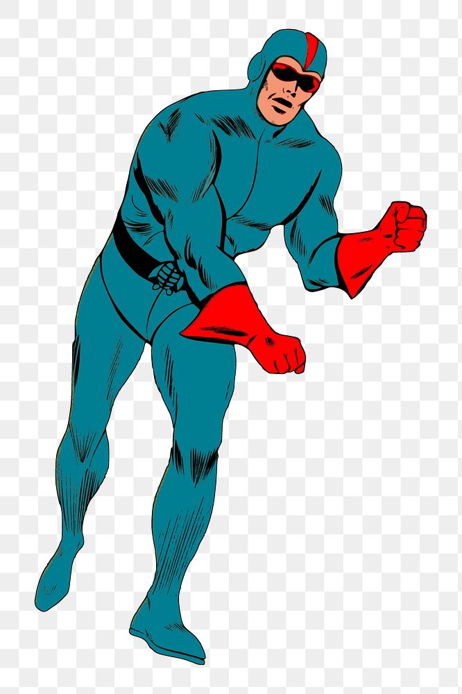 Blue superhero png sticker comic character illustration, transparent background. Free public domain CC0 image.
