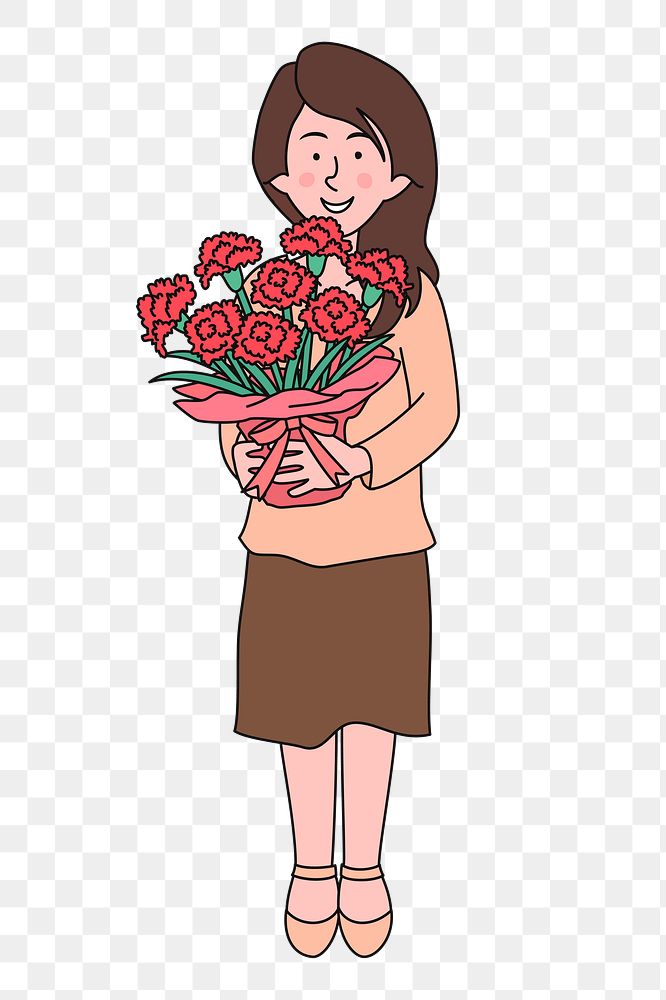 Woman with roses png sticker Valentine's illustration, transparent background. Free public domain CC0 image.
