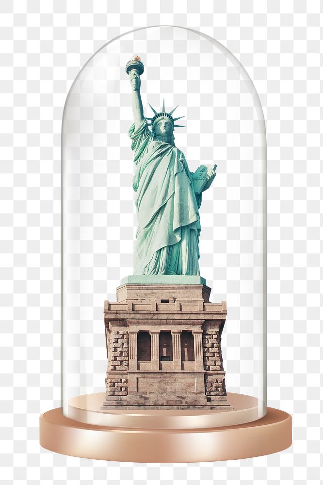 Statue of Liberty png glass dome sticker, travel landmark concept art, transparent background