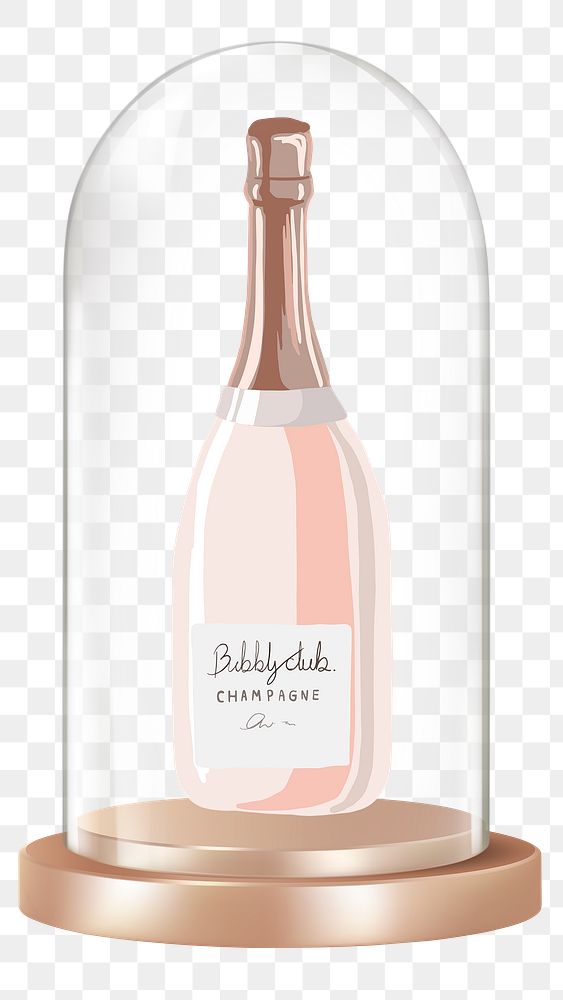 Champagne bottle png glass dome sticker, beverage concept art, transparent background