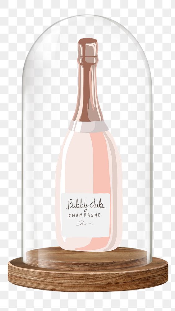 Champagne bottle png glass dome sticker, beverage concept art, transparent background