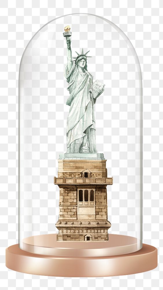 Statue of Liberty png glass dome sticker, New York landmark concept art, transparent background