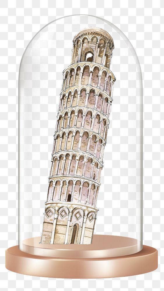 Leaning Tower of Pisa png glass dome sticker, Italy landmark concept art, transparent background