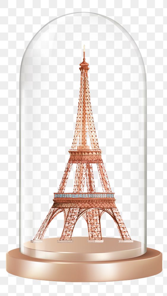 Eiffel Tower png glass dome sticker, Paris landmark concept art, transparent background