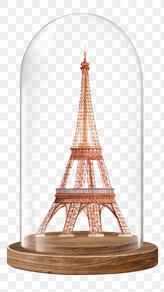 Eiffel Tower png glass dome sticker, Paris landmark concept art, transparent background