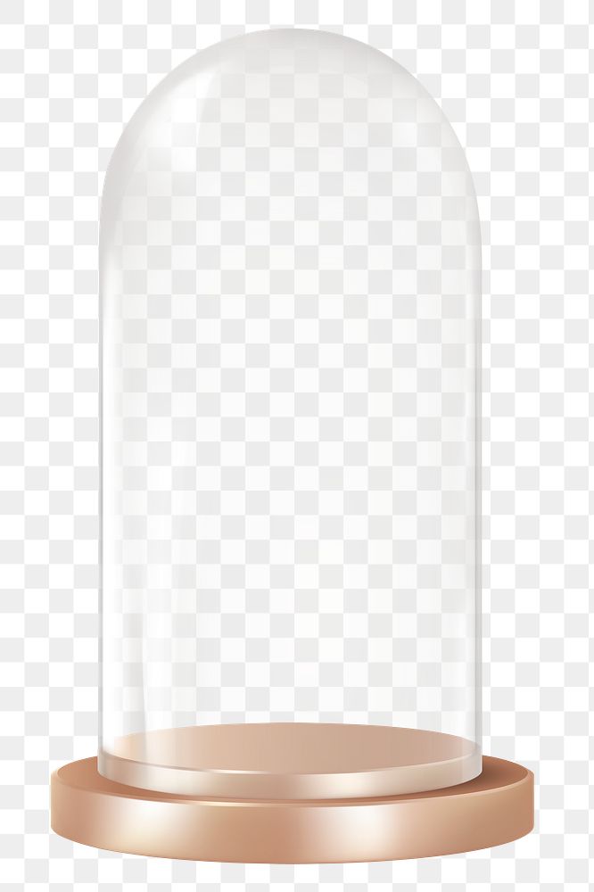 Glass dome png sticker, product backdrop with rose gold base on transparent background