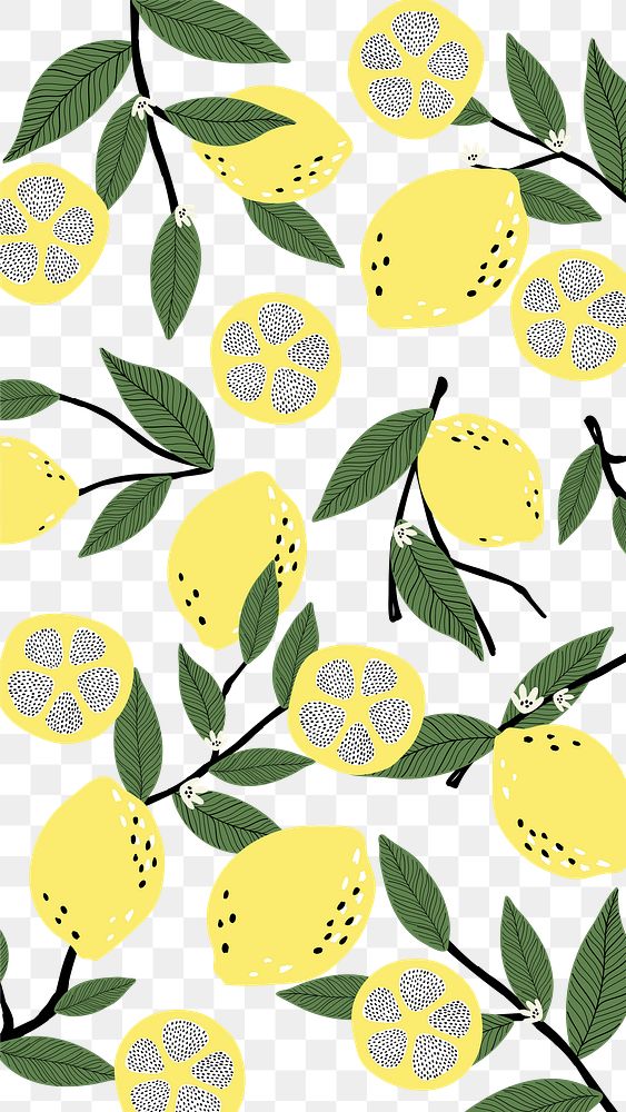 Lemon pattern png transparent background, fruit doodle