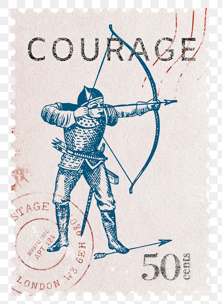 Courage png post stamp sticker, vintage stationery, transparent background