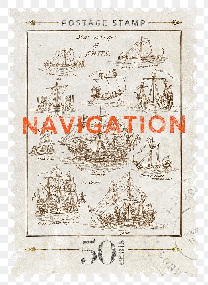 Navigation png post stamp sticker, travel stationery, transparent background