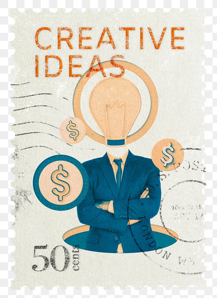 Creative ideas png post stamp sticker, business stationery, transparent background