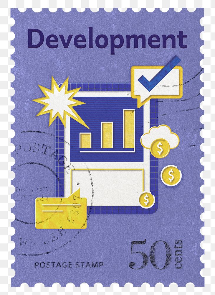 Development png post stamp sticker, business stationery, transparent background