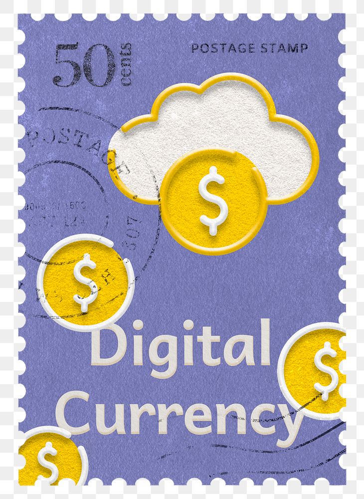 Digital currency png post stamp sticker, business stationery, transparent background