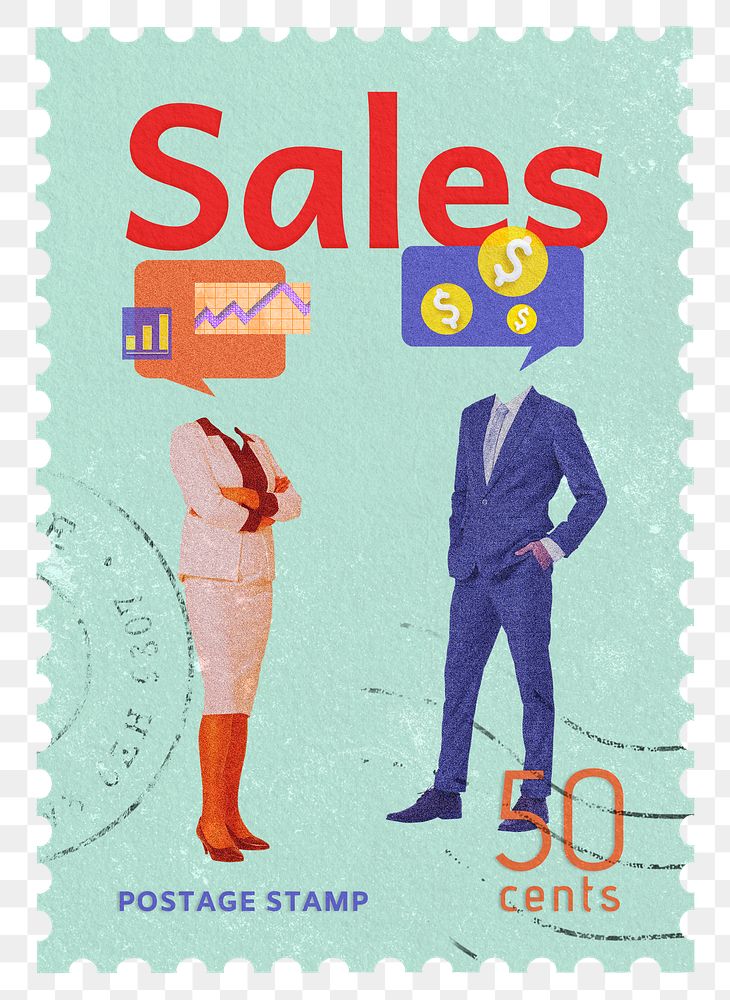 Sales png post stamp sticker, business stationery, transparent background