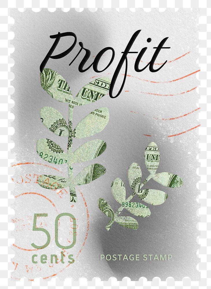 Profit png post stamp sticker, business stationery, transparent background