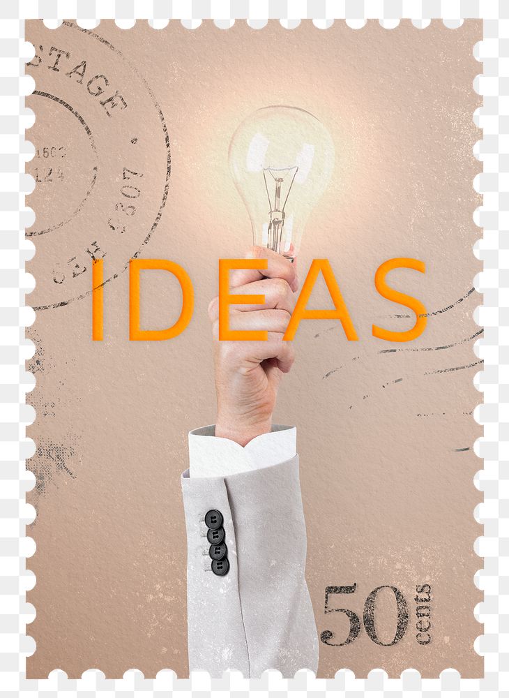 Ideas png post stamp sticker, business stationery, transparent background