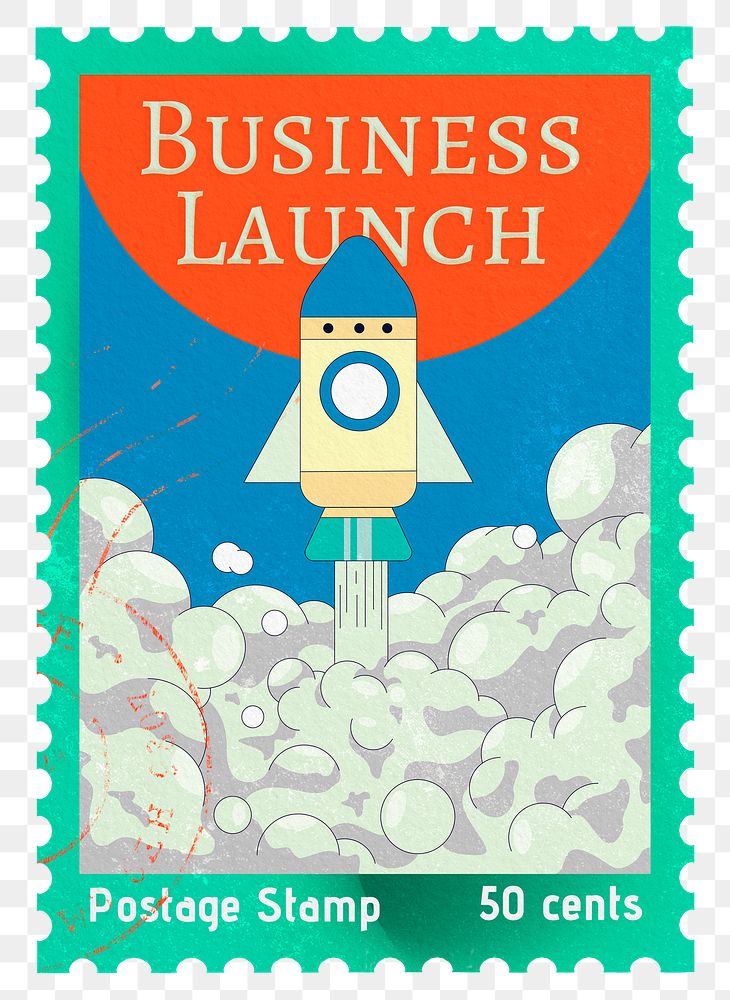 Business launch png post stamp sticker, stationery, transparent background