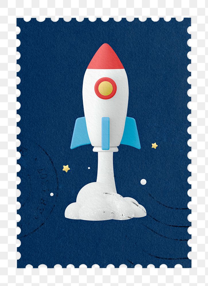 Rocket launch png post stamp sticker, business stationery, transparent background
