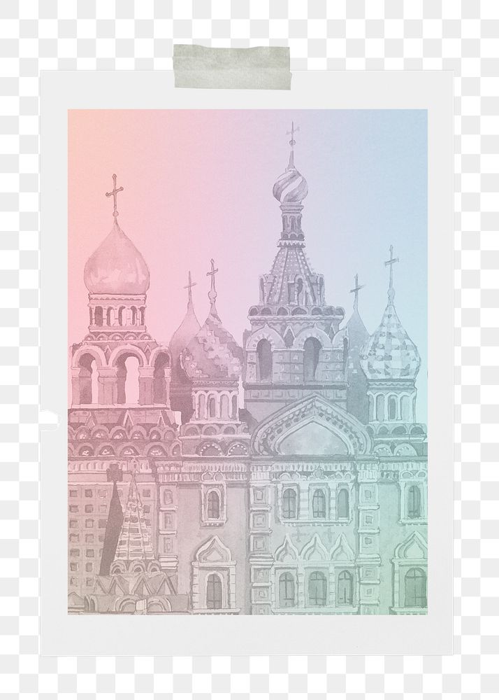 Postcard png frame sticker, St. Basil's Cathedral illustration, transparent background