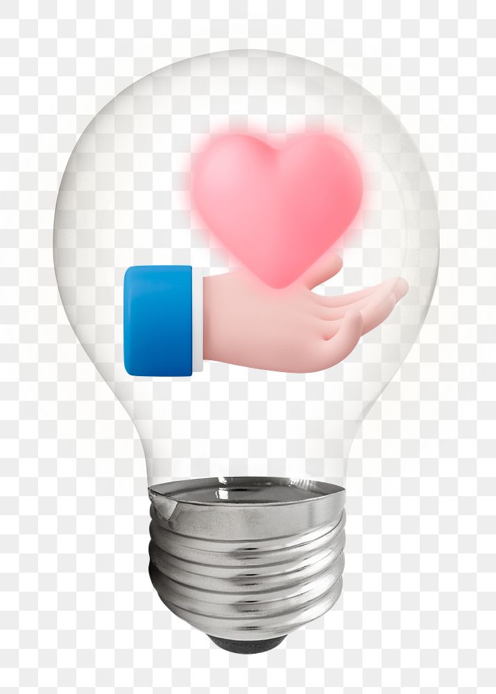 Heart png, businessman, 3D lightbulb digital sticker in transparent background
