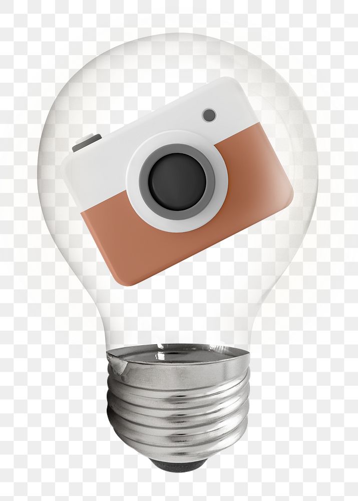 Camera png, 3D lightbulb digital sticker in transparent background