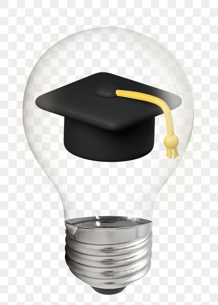 Education png, 3D lightbulb digital sticker in transparent background