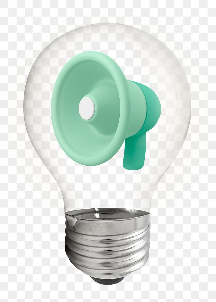 Megaphone png, PR campaign, 3D lightbulb digital sticker in transparent background