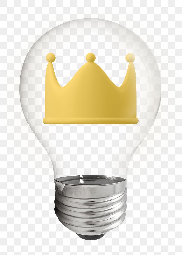 King crown png, 3D lightbulb digital sticker in transparent background