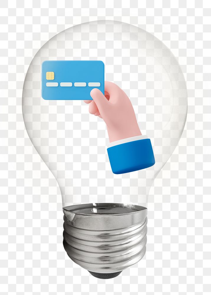 Credit card png, 3D lightbulb digital sticker in transparent background