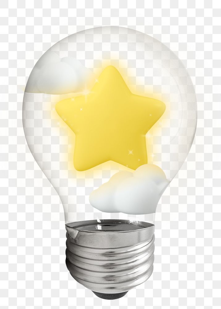 Star png, 3D lightbulb digital sticker in transparent background