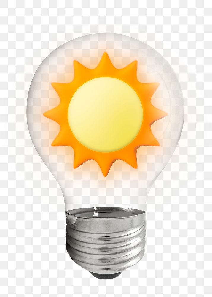 Sun png, 3D lightbulb digital sticker in transparent background