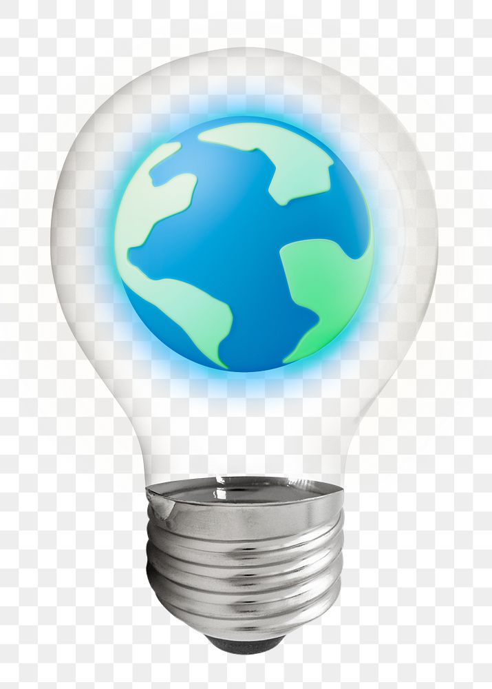 Earth png, 3D lightbulb digital sticker in transparent background