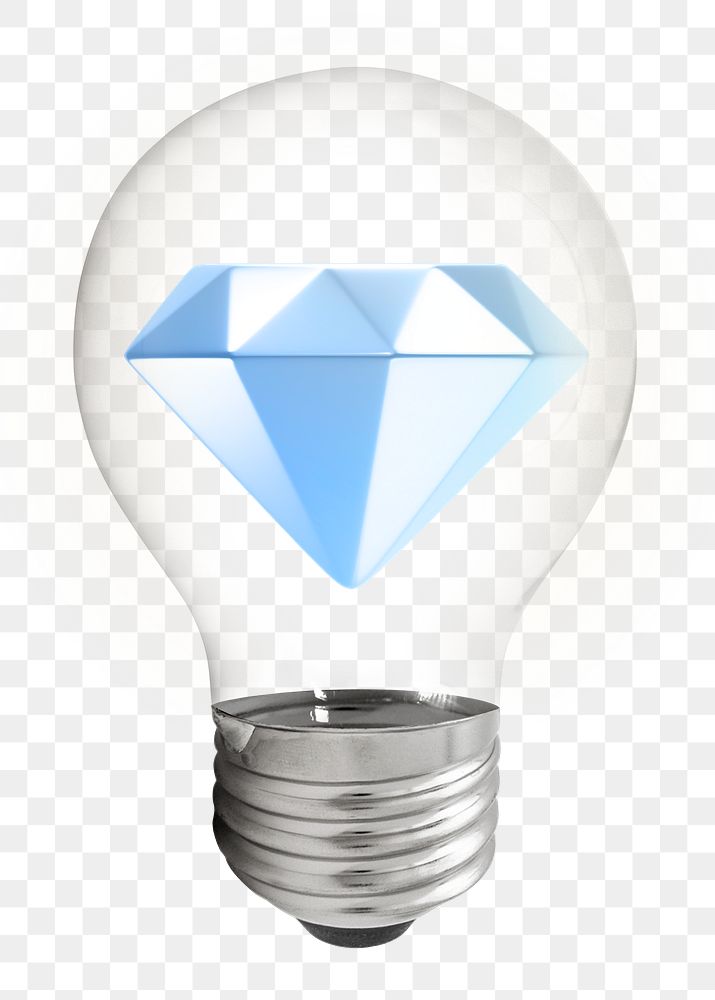 Diamond png, 3D lightbulb digital sticker in transparent background