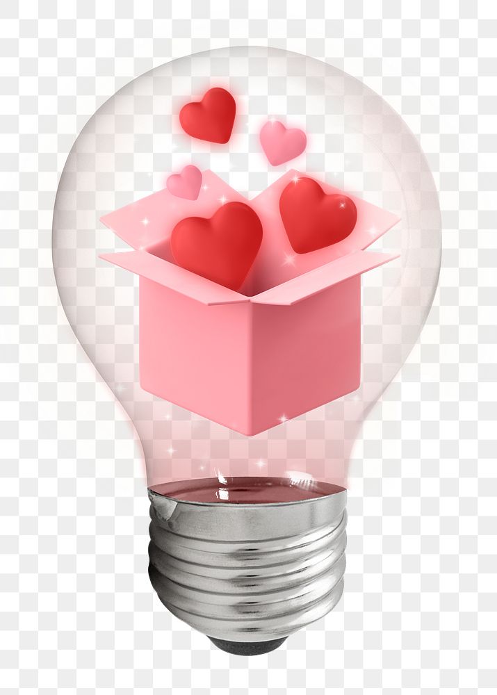 Love box png, 3D lightbulb digital sticker in transparent background
