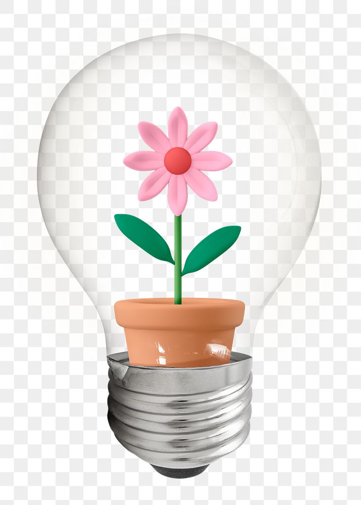 Flower png, 3D lightbulb digital sticker in transparent background