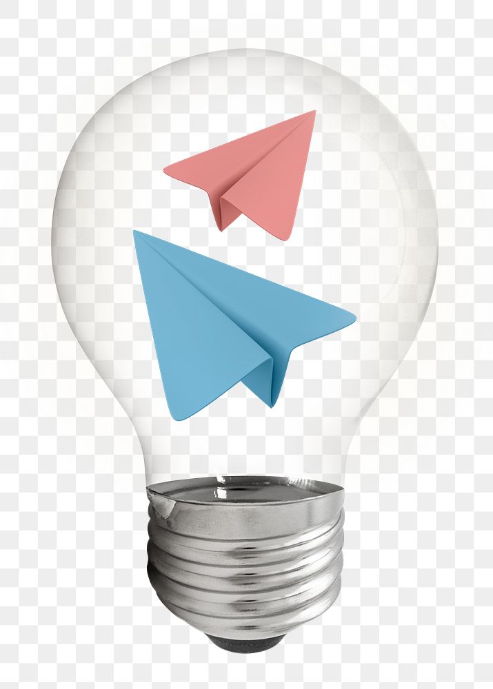 PNG message paper plane, 3D lightbulb digital sticker in transparent background