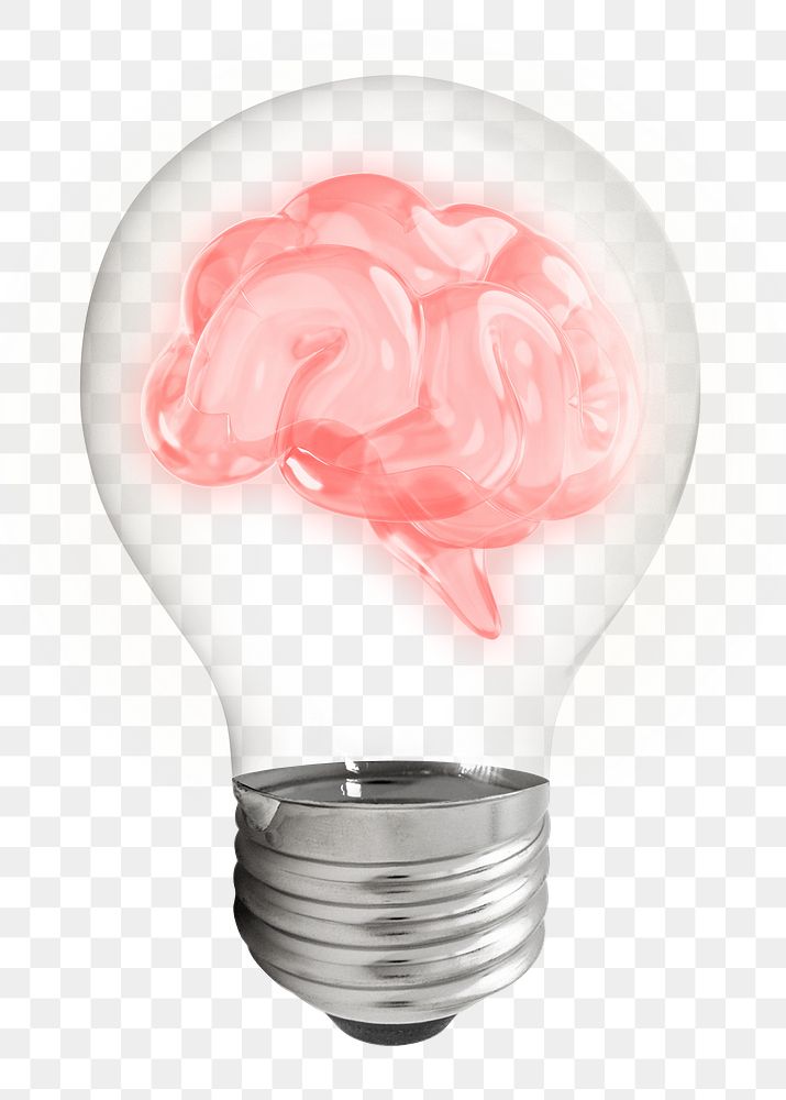 Brain png, 3D lightbulb digital sticker in transparent background