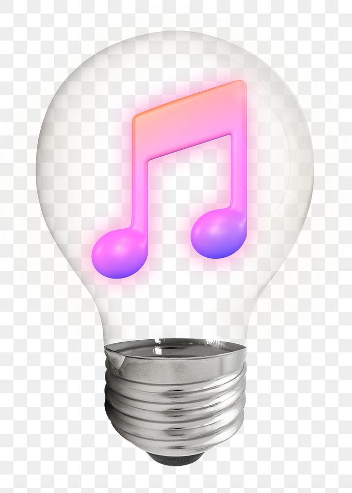 Musical note png, 3D lightbulb digital sticker in transparent background