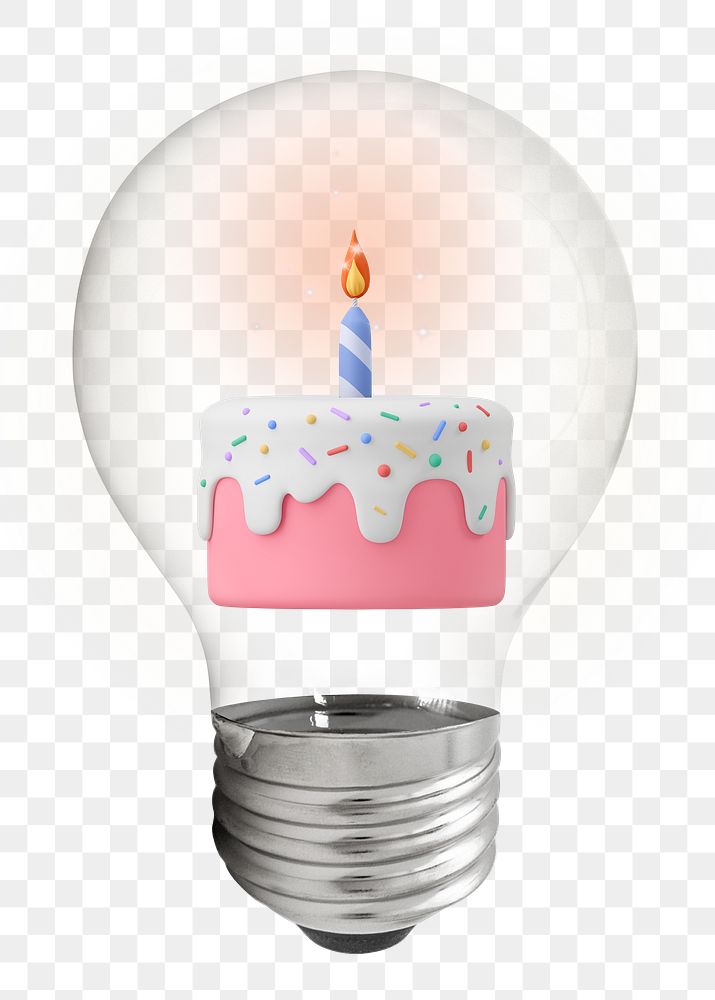 Birthday cake png, 3D lightbulb digital sticker in transparent background