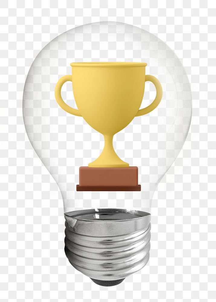 Trophy png, 3D lightbulb digital sticker in transparent background