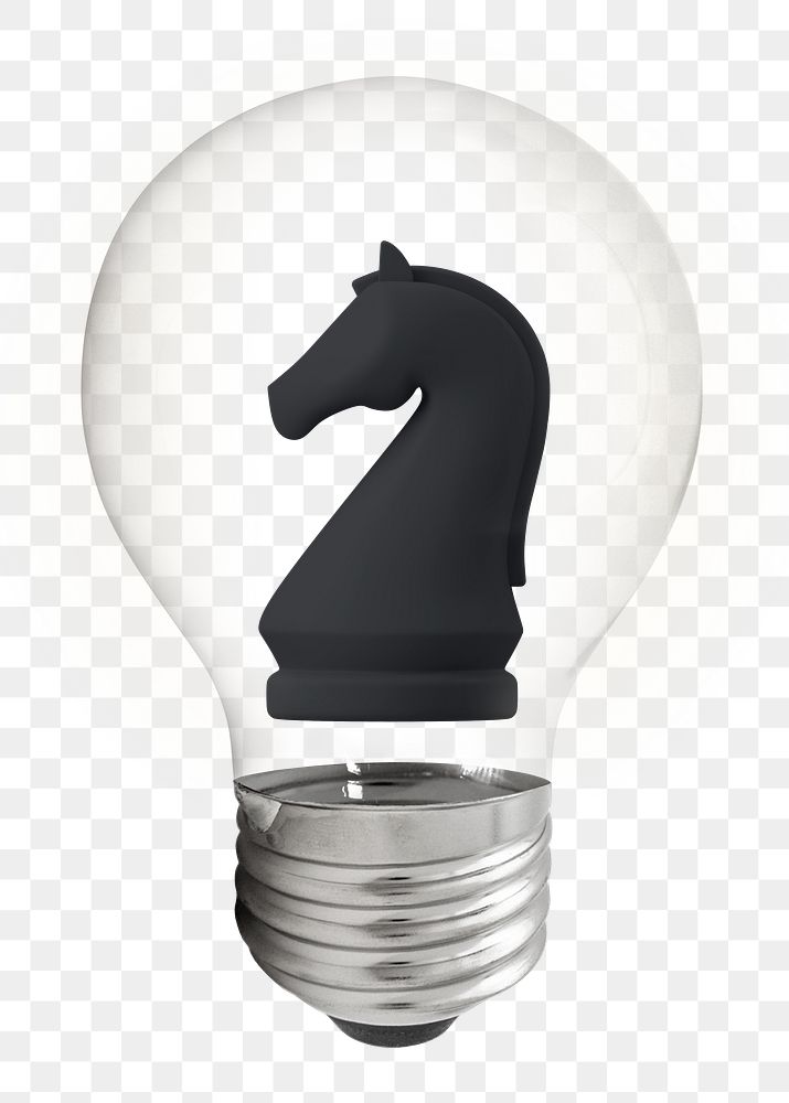 PNG chess piece, strategy 3D lightbulb digital sticker in transparent background