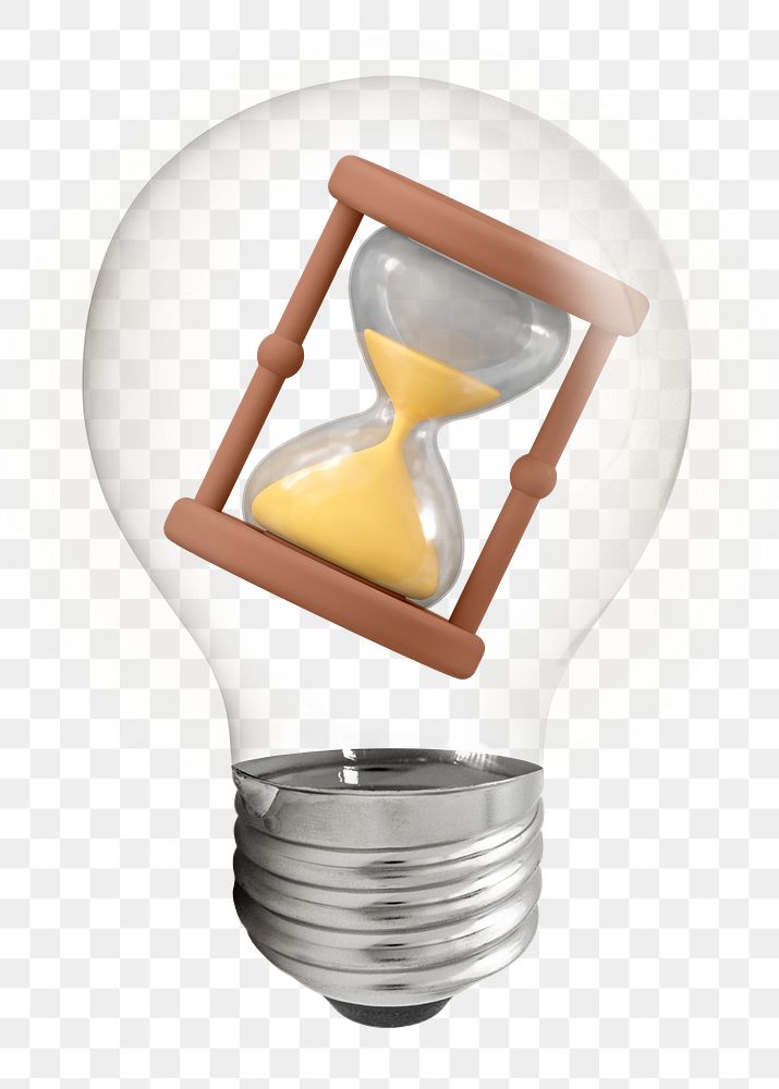 Time management png, 3D lightbulb digital sticker in transparent background