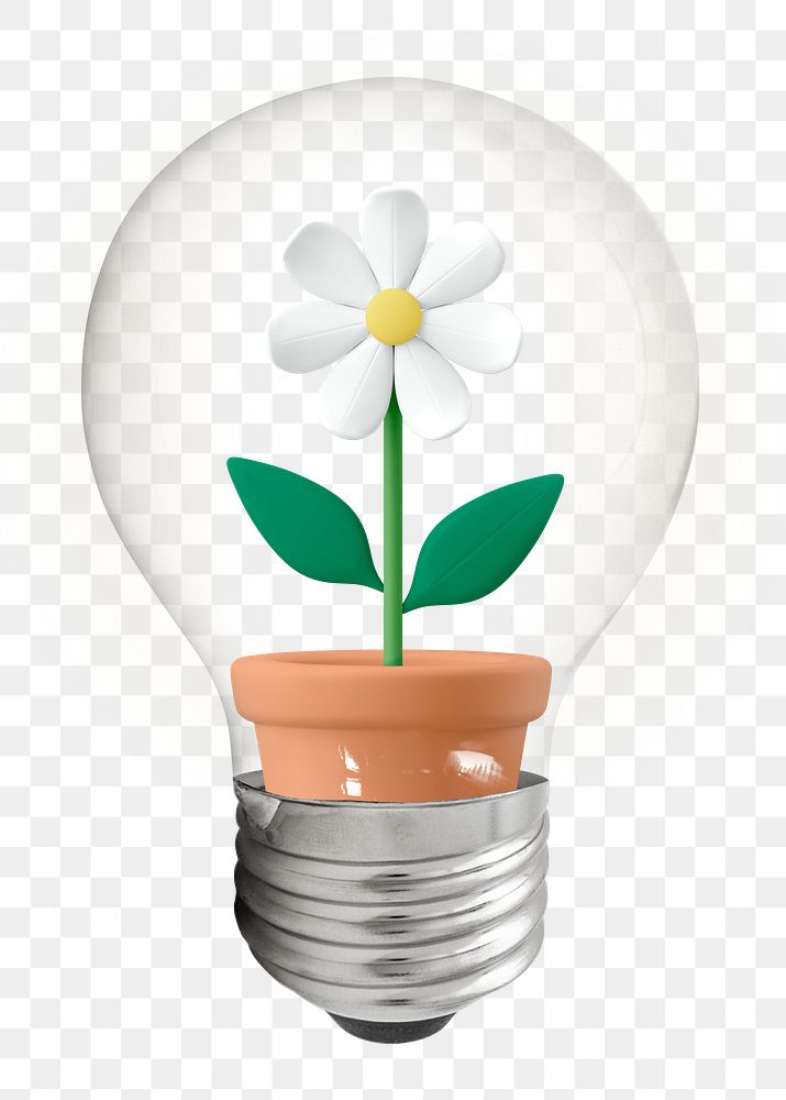 Flower png, 3D lightbulb digital sticker in transparent background